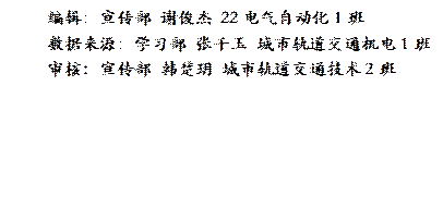 编辑：宣传部 谢俊杰 22电气自动化1班数据来源：学习部 张千玉 城市轨道交通机电1班审核：宣传部 韩楚玥 城市轨道交通技术2班